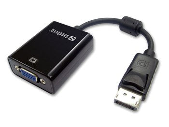 Sort adapterkabel med VGA og DisplayPort stik.