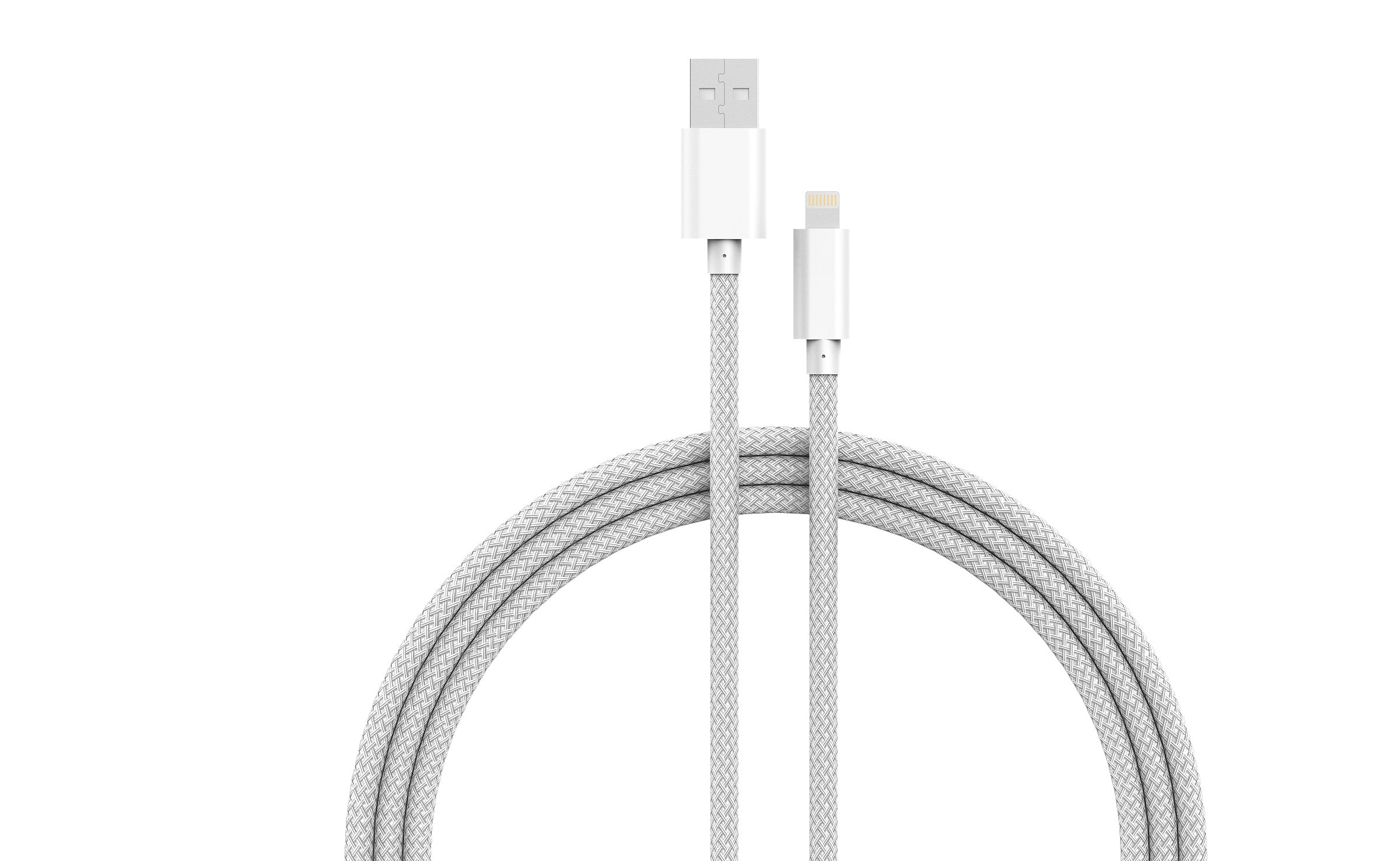 Hvid flettet opladerkabel.