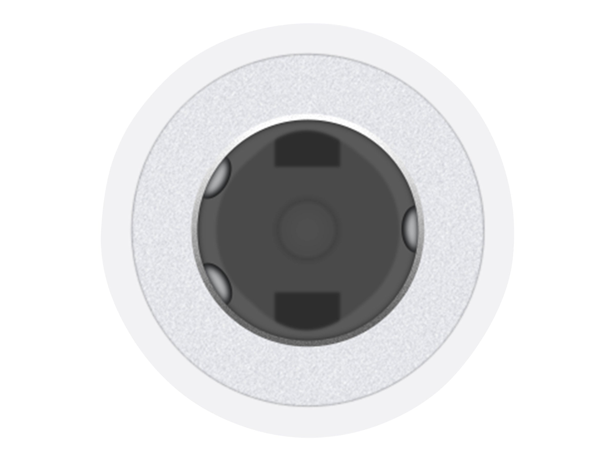 Rundt kameraobjektiv med sølvkant.