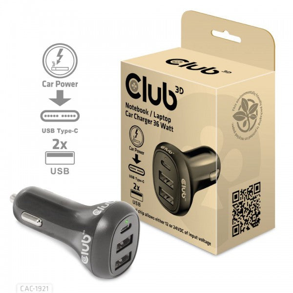 Club 3D CAC-1921 36Watt Bilstrømsadapter