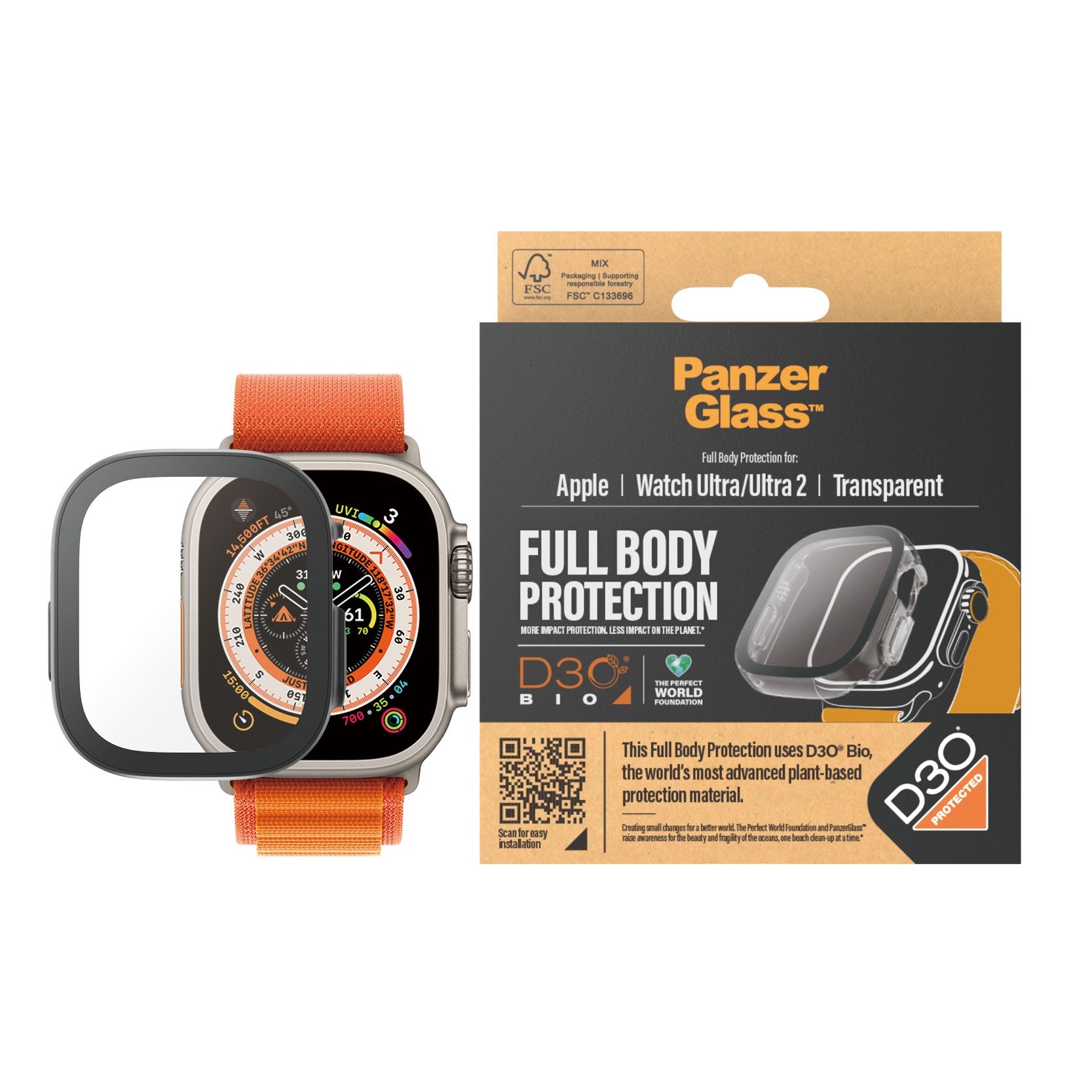 PanzerGlass™ FullBody Apple Watch 9 Ultra - Gennemsigtig D3O Bio Plast